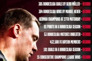 拜仁社媒晒纪录:诺伊尔德甲取胜364场,球队赛季开局16连胜